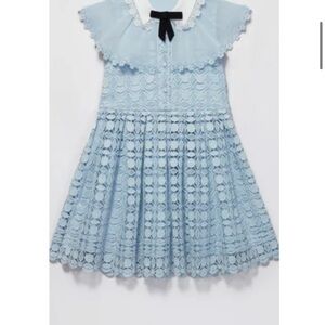 Self-Portrait Girls Pale Blue Lace Dress with Contrast Collar